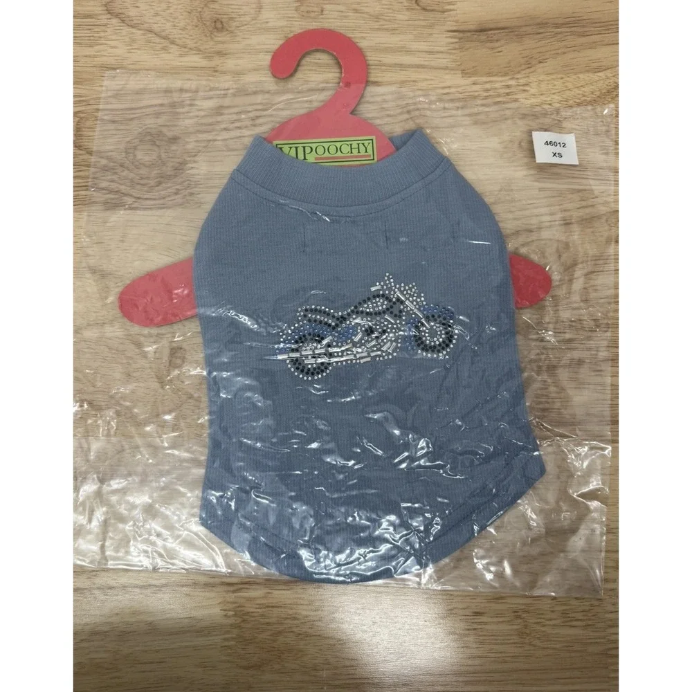 VIPoochy Dog Sweater Coat Blue Sequin Motorcycle Stretch Pullover XS #47